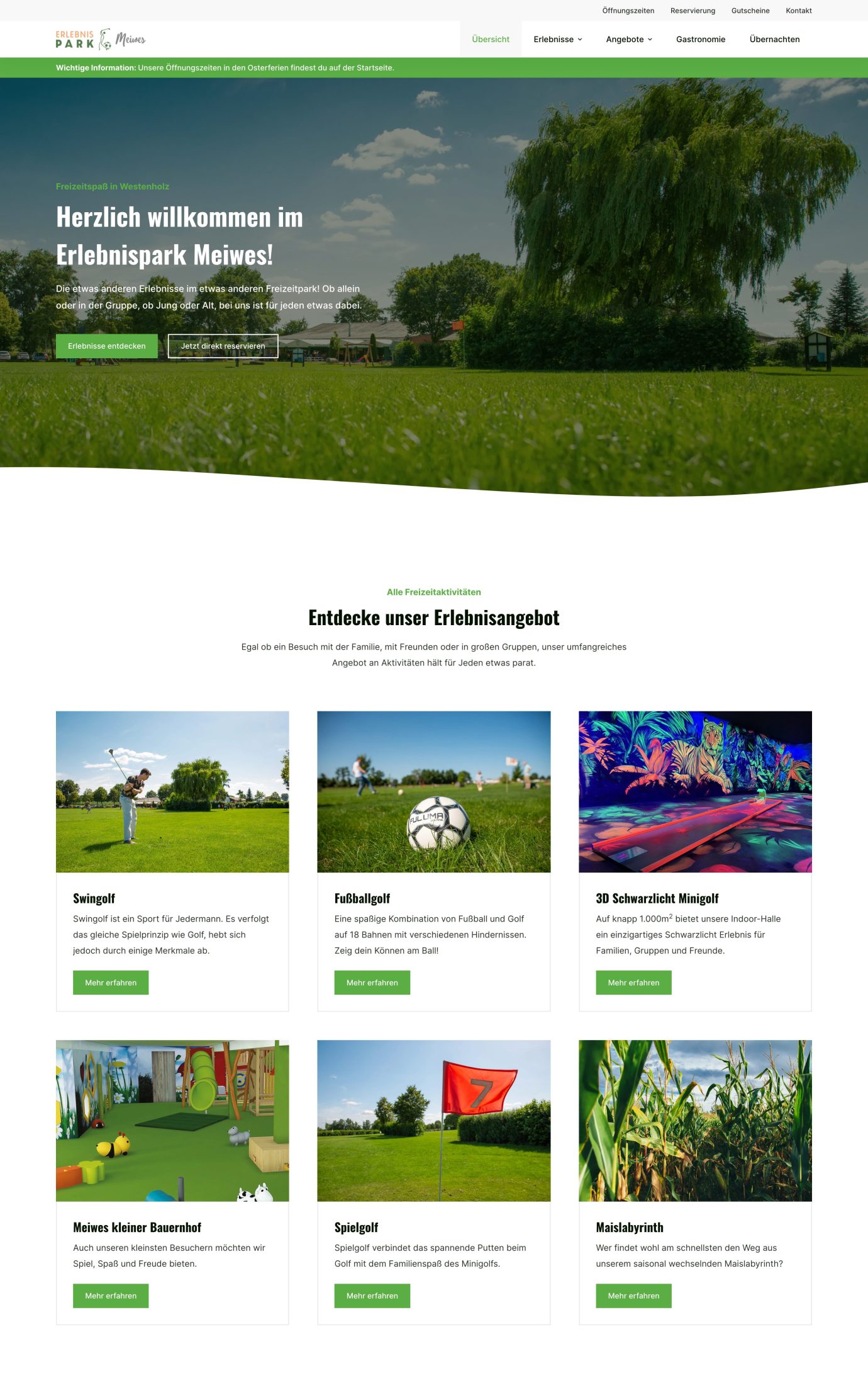 Website-Screenshot von Erlebnispark Meiwes