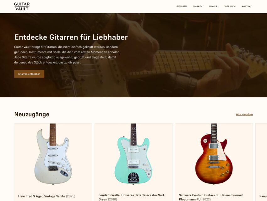 Website-Screenshot von Guitar Vault